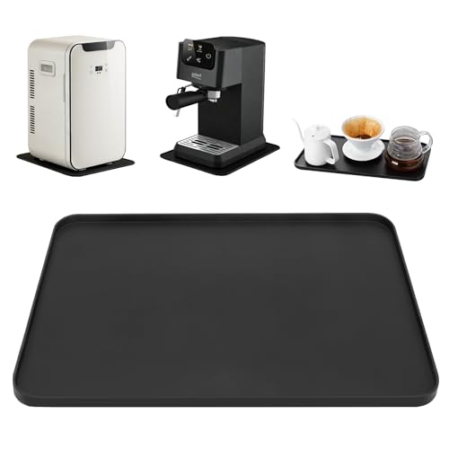 Mini Fridge Silicone Mat - 13 x 9 Convex Edge Drip Tray Under Refrigerator Mat - Carpet Floor Protector Leak Resistant Portable AC Pan for Washing Machine Black