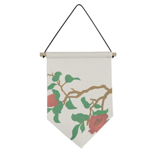 Drapeau sur toile à suspendre fleurs rouge vert décoration murale chambre