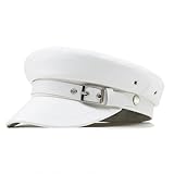 Women Yacht Captain Sailor Hat PU Newsboy Cabbie Baker Boy Peaked Beret Cap White