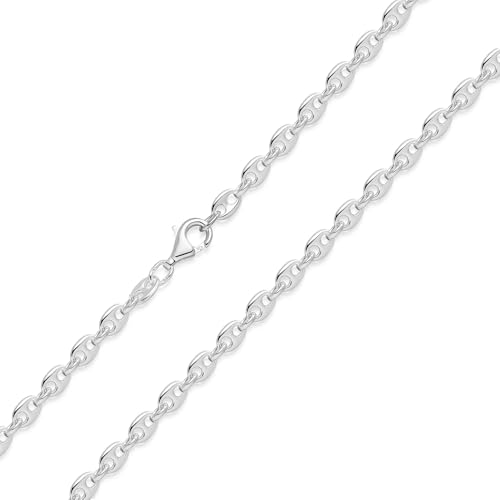 MATERIA Chaîne plate en forme de grain de café en argent sterling 925 - Collier pour femme 40 45 50 60 cm diamanté K106, Argent sterling