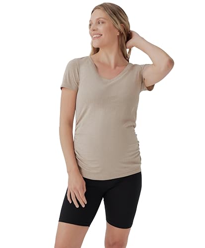 Pact Organic Cotton V-Neck Ruched Maternity Tee Shirts, Soft Pregnancy Top with Stretch