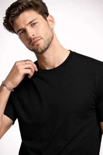 Image of Mens T Shirt Premium Cotton Slim Fit Crew Neck Short Sleeve Casual Basic Tee Soft Breathable Everyday Essential