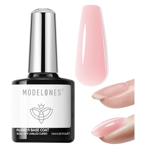 modelones Builder Rubber Gel Base Coat for Nails, Jelly Pink Rubber Base Gel Nail Polish for Strengthen Apex Building Extension Protect Weak Nails Long Last U V Manicure Gift for Women