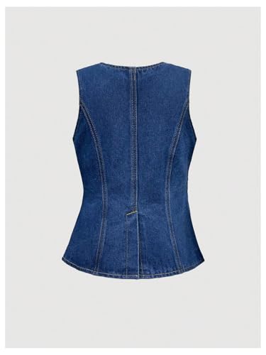 MakeMeChic Girl's Crew Neck Jean Top Sleeveless Metal Button Down Denim Vest Outerwear2