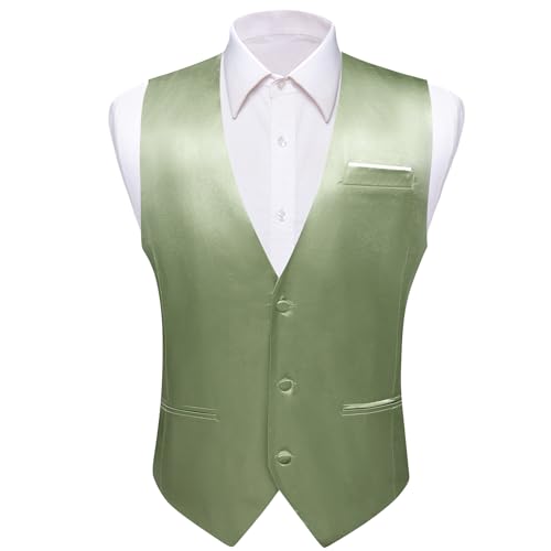 Image of Barry.Wang Vest for Men Business /Leisure Dress Suit Vests V-neck 2 Pockets Wedding Party Tuxedo Satin Waistcoat