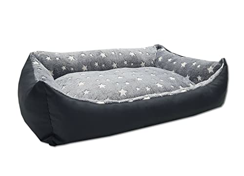 Odolplusz Hundebett mit Wendekissen 100x70cm | Hundekissen Waschbar | Füllung aus hautsympathischen 100% Polyurethanschwamm (Grau - Sterne)