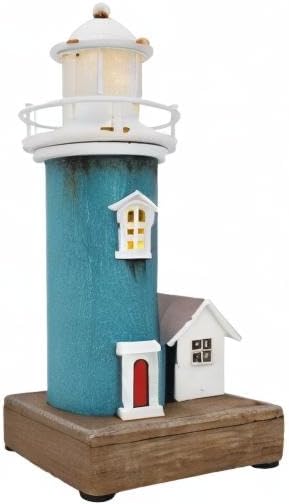 Miniatura 7 de Aecipl Faro de madera con luces, figura náutica de mesa, adornos temáticos de playa, torre iluminada, decoración del hogar, decoración de fiesta