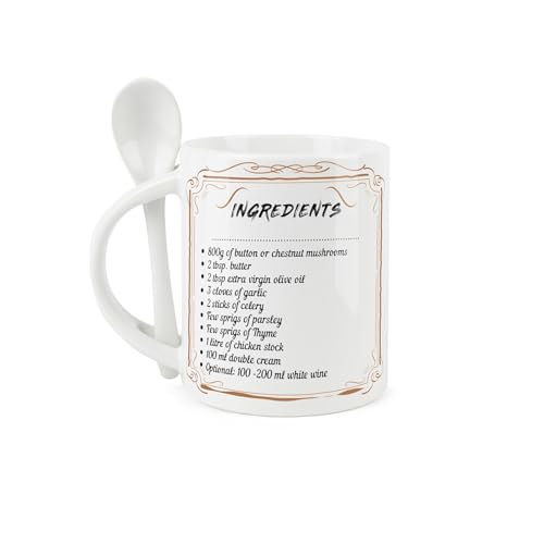 Purely Home Soup Mug and Spoon Set - Cream of Mushroom Soup of The Day - Ceramic White Soup Mug with Spoon in Handle - Image 3