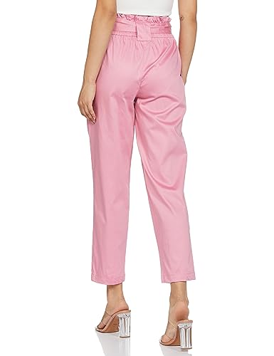 Image of Amazon Brand - Symbol Women's Slim High Rise Ankle Length Tapered Paper Bag Formal Trousers (with Self Fabric Belt) (Available in Plus Sizes)
