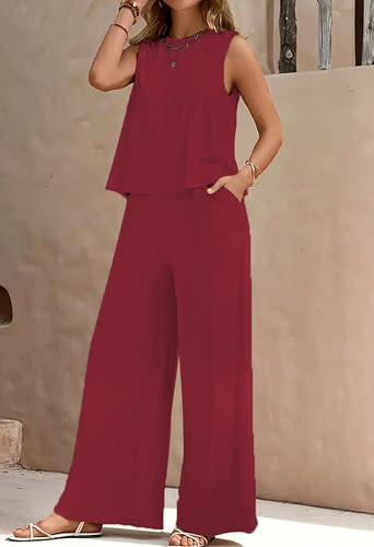 Image of ALL YOURS Women's 2 Piece Outfit Loose Tank Top and Wide Leg Pants Sets|co-ord set for women cord set for women lounge wear set for women coords set for women wear
