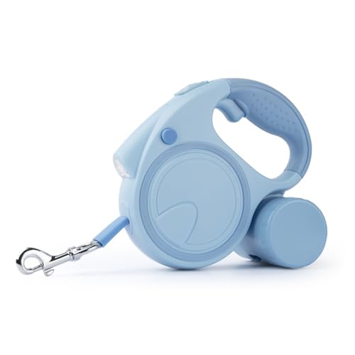 Guinzaglio retrattile per cani, estensibile con LED retrattile per animali domestici, con manico antiscivolo, porta sacchetti staccabili, per cani di piccola e media taglia fino a 25 kg, con manico