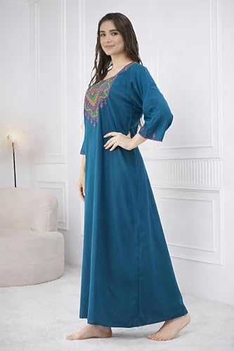Image of Lissybissy Cotton Women Gown - Free Size with Side Pocket | Embroidery Full Sleeve Sleepwear | Loose Fit, Breathable, Comfortable & Soft Fabric Night Dress | Ideal for Gifting