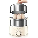Hard Boiled Egg Cooker - CACHOO 14-Egg Rapid Stainless Steel Egg Boiler with 30-Min Timer & Auto Shut Off, Compact Electric Vegetable Steamer for Cooking, Dishwasher Safe, Beige