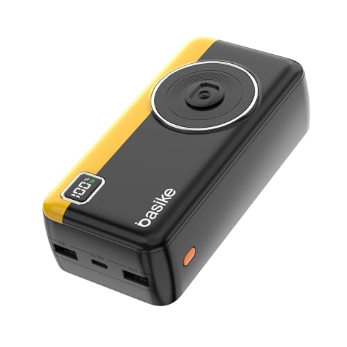 Power Bank 30000mAh, Basike Carregador Portátil 2 Saídas USB-A(até 22.5W) + Tipo-C(até 22.5W) com Cabo, Carregamento Rápido, Led Indicador de Bateria Proteção Inteligente (Preto)
