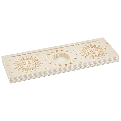 GORGECRAFT Soporte de Madera para Cartas de Tarot de 9.5x3.4x0.6 Pulgada, Soporte para Velas, Patrón de Sol de Fase Lunar, Soporte de Exhibición de Altar Grueso En Forma de Rectángulo Tallado | Ya disponible en tu tienda friki favorita! En mundofriki.es!