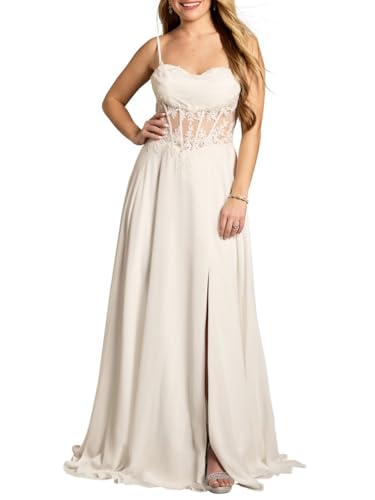 David's Bridal Chiffon Illusion Lace Bodice A-Line Wedding Dress, Women's Size 12, Soft White