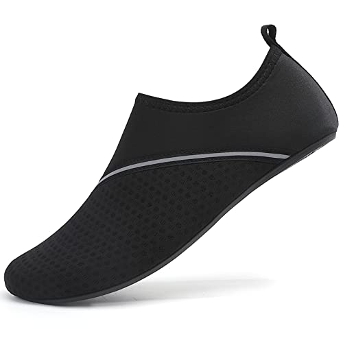 Sixspace Badeschuhe Damen Herren Wasserschuhe Schwimmschuhe Männer Frauen Strandschuhe Barfußschuhe Aquaschuhe(Schwarz 45 EU)