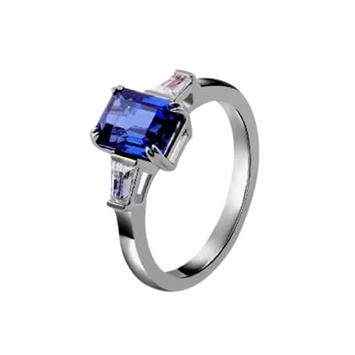 Bague de fiançailles argent 925 moissanite rectangulaire DEF-VVS et topaze bleue femme