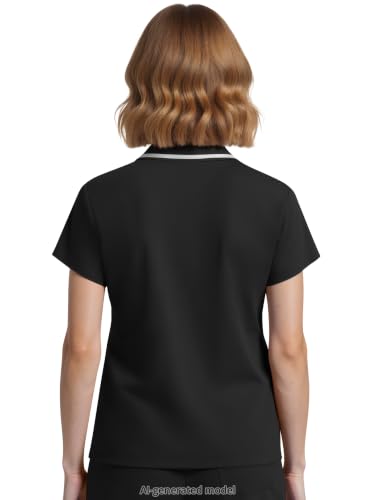 Image of Scrub Tops for Women, Medical Short Length Zip-Front Polo Scrub Top