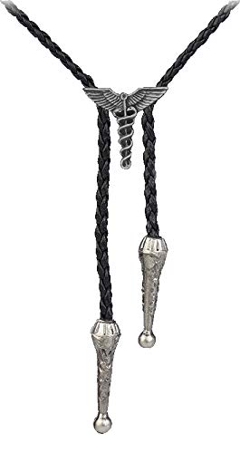Caducée R107 emblème en étain sur un collier de cowboy western bolo tie
