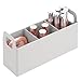 mDesign Organizador de maquillaje con asas para estante de baño – Práctico contenedor plástico con 3 divisiones para maquillaje y pintaúñas – Caja con compartimentos de plástico sin BPA – gris claro