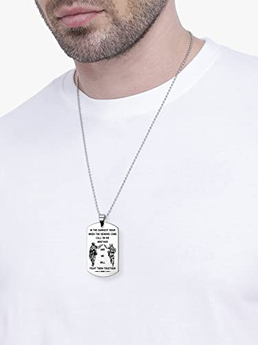 Image of Yellow Chimes Silver Dog Tag Pendant for Men and Boys - Stainless Steel Chain with Inspirational Words 'We Will Fight Them Together' - Birthday Gift