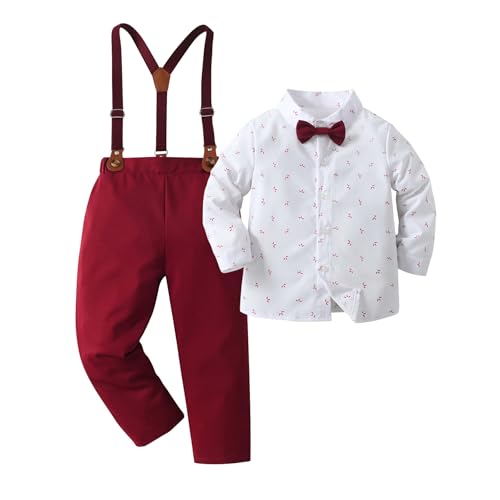 Image of Boarnseorl Baby Boys Pants Sets, Infant Long Sleeve Shirt + Pants + Bow Tie + Suspenders Outfits