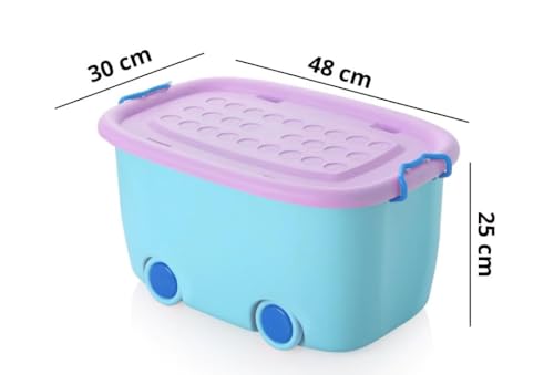 Image of Ash & Roh Plastic Multi Color Storage Bins With Locking Lids, Handle & Wheels | Stackable Collapsible Storage Box | 25 Lit Container Organizer Toy Storage Box. (Pack Of 2)