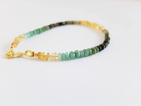 LKBEADS Blue, Green & Yellow Sapphire 3-4mm, 46 Pieces rondelle Shape Faceted Cut Gemstone Beads 7 inch Stacking Bracelet with Gold Plated Lock for Unisex.#Code- LCBR-2543 (B0BBCPGN43) Amazon Price History, Amazon Price Tracker