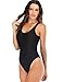 Leoparts Women's Retro Scoop Neck One Piece Swimsuits 80s/90s High Cut Low Back Bathing Suits Swimwear Black