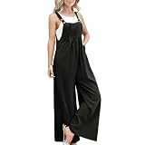 Ksiliup Womens Overalls Casual Adjustable Cotton Linen Overalls for Women Loose Fit Bib Wide Leg Jum