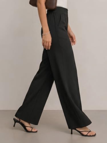Image of Women's High Waist Wide Leg Trousers | High Rise Button Closure Palazzo Pants | Comfortable Casual Formal Office Wear Trousers | Stylish Bottom Wear for Women