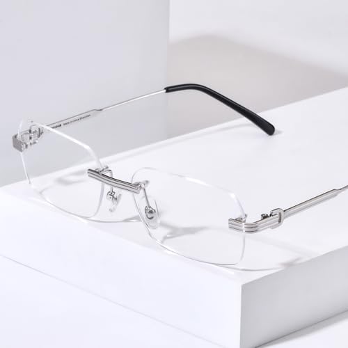 Image of HEPIDEM Vintage Style Rimless Rectangular Metal Eyeglasses for Men,New Frameless Square Optical Glasses Frame