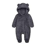 [kaoayi] ベビー服 新生児 ロンパース ジャンプスーツ ベビー 秋 服 春 前開き 女の子 秋冬 子供用 動物 着ぐるみ 長袖 無地 赤ちゃん 服 男の子 あったか パジャマ キッズ モコモコ カバーオール 冬 もこもこ ルームウェア 出産祝い(グレー,9)