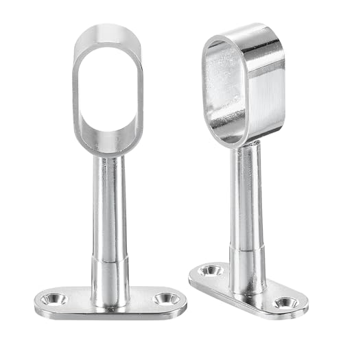 sourcing map 2Pcs Adjustable Closet Rod Support Bracket, Rod Holder Wardrobe Accessories Clothes Rail Seat for Bedroom Bathroom, Silver