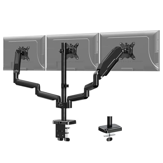 MOUNTPRO Triple Monitor Desk Mount - Articulating Gas Spring Monitor Arm, Removable VESA Mount Desk Stand with Clamp and Grommet Base - Fits 13 to 27 Inch LCD Computer Monitors, VESA 75x75, 100x100