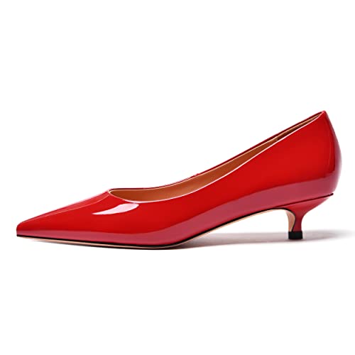 FOGEENA Womens Business Patent Casual Pointed Toe Slip On Kitten Leather Low Heel Pumps Shoes 1.38 Inch2