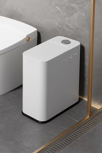 Image of Owme Trash Bin with Easy Press Lid Fashionable Garbage Can Push Top Waste Bin Bathroom Storage Bucket for Any Room Office, Bedroom | Small Tabletop Organizer Bin for Home Office - WHITE BLACK