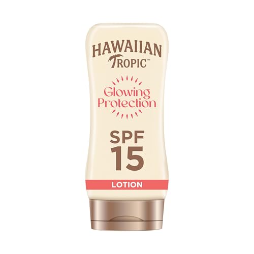 Lozione Solare Protettiva Illuminante di Hawaiian Tropic, Crema Solare SPF 15 UVA e UVB Resistente all'Acqua, Lozione Solare dal Profumo Tropicale, con Burro di Karité, 180 ml