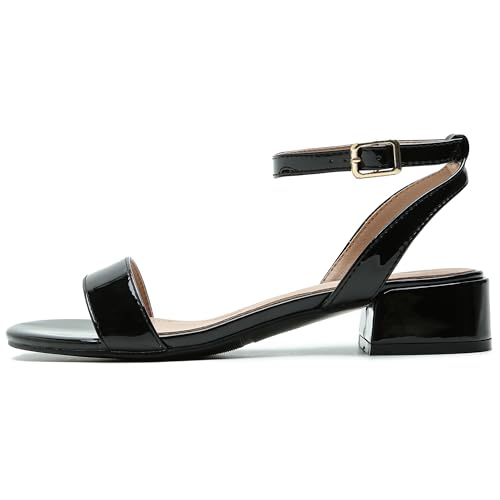 Image of Women's Ankle Strap Sandals, Low Block Heel, Open Toe Summer Dress Shoes with Buckle Closure