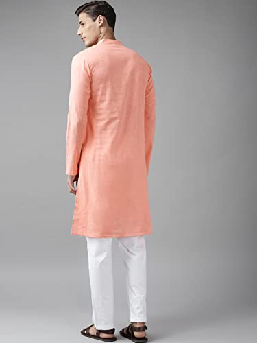 Image of See Designs Men Full Sleeve Cotton Solid Straight Slub Effect Kurta