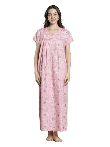 Image of 9shines Label Stylish Chikankari Cotton Nighty Maxi for Women | Full Length Nightgown | Nightdress with Pocket | Embroidery Nighty | Soft Comfortable Cotton Nightwear (1545)