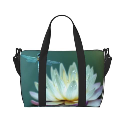 Travel Duffel Bag for Women, Large Shoulder Weekender Overnight Bag, Sport Gym Bag for Men, Carry On Tote Bags, Dragonfly with Water Lily Luggage Bag for Travel Essentials - Main Image