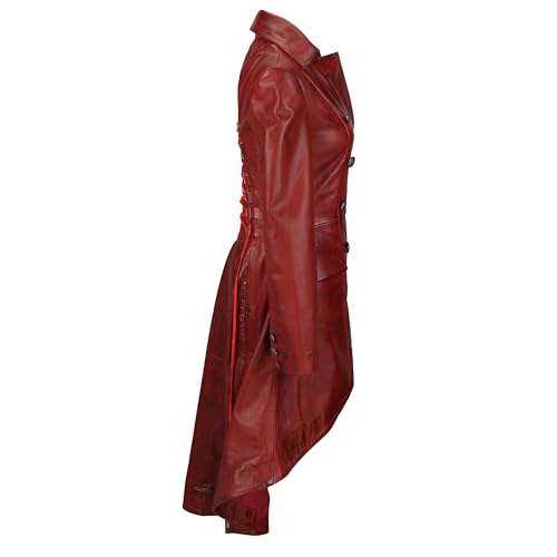 Edwardian Ladies Real Leather Long Red Victorian Gothic Style Coat2