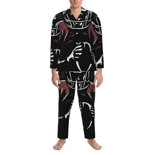 American Football Player Mens Pajamas Set Button Down Sleepwear Set Long Sleeve Loungewear With Pockets