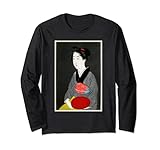 Arte tradicional del siglo XX de Japón que muestra una mujer tipo geisha que sostiene una bandeja