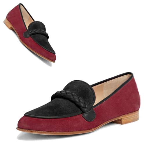 Image of MOOMMO Women Comfortable Suede Loafer Flats Round Closed Toe Slip On Penny Loafers Knitted Strap Oxford Loafer Shoes for Office Ladies Work Daily Casual Club Driver Flats Spring Elegant 4-11 M US