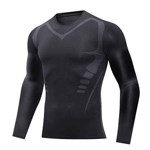 TDEOK Camisas de compresión para hombre, manga larga, capa base, atlética, entrenamiento, camiseta de manga corta, punto, Negro , XL