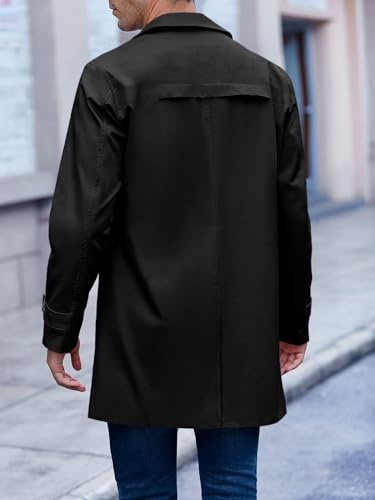 Mens Trench Coat Slim Fit Single Breasted Casual Long Jacket Lightweight Lapel Fall Windbreaker Overcoat4