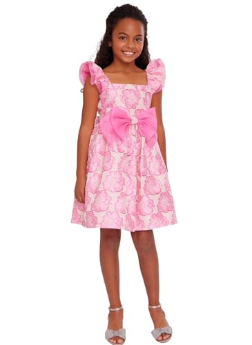 Bonnie Jean Girls 3M-16 Pink Floral Jacquard Organza Bow Front Dress4